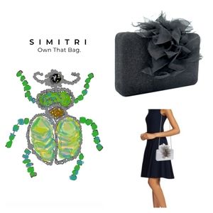 Simitri Black Angel Clutch Crossbody Evening Bag Tulle Bow